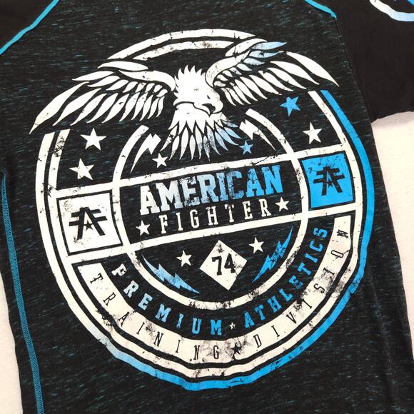American Fighter Casual Graphic Crew Neck T Shirt Mens Size S Black Blue - Picture 4 of 9